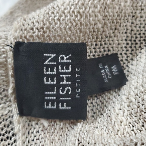 Eileen fisher linen cotton blend oatmeal cream open front short sleeve cardigan - Picture 5 of 7